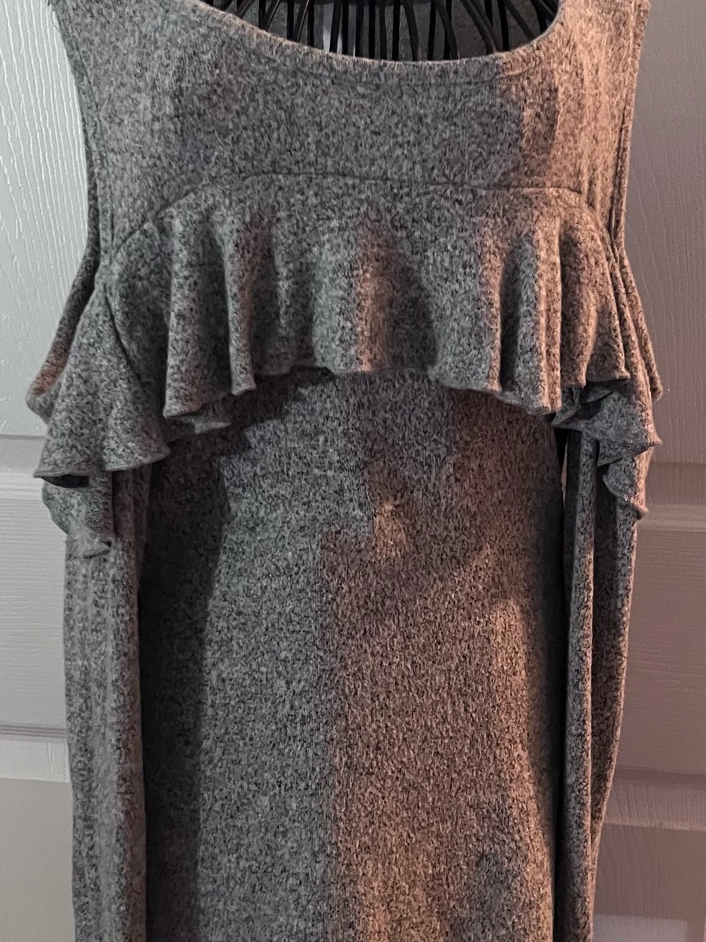 Grey Ruffle Cold-Shoulder Womens Sweater